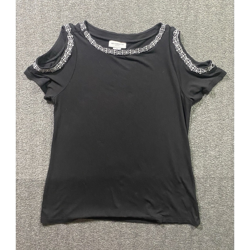Liz Claiborne Black White Women Embroidered Geometric Cold Shoulder Size PM